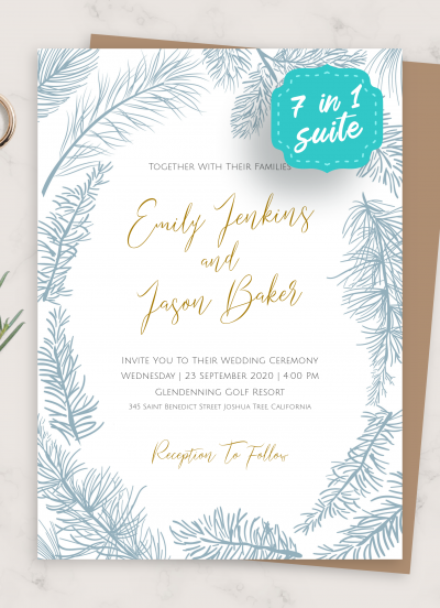 Download Fir Branch Winter Wedding Invitation Suite