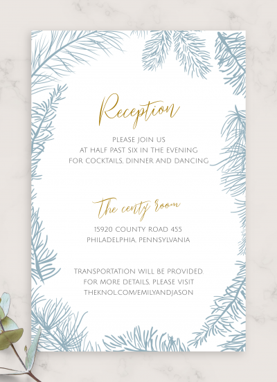 Download Fir Branch Winter Wedding Reception Card
