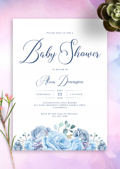 Download Floral Blue Baby Shower Invitation