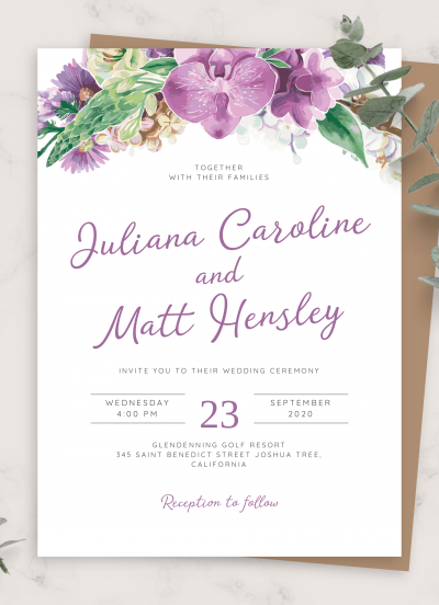 Download Floral Bouquet Purple Wedding Invitation
