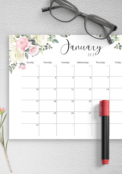 Download Floral Design Monthly Calendar