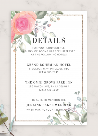 Download Floral Elegant Wedding Details Card