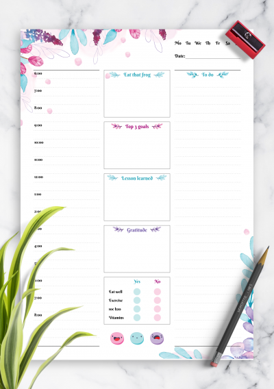 Download Flowered Daily Hourly Planner
