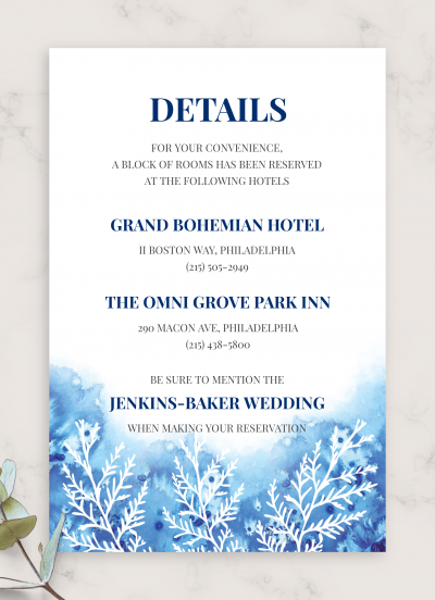 Download Frosty Winter Wedding Details Card