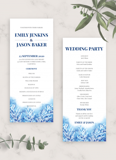 Download Frosty Winter Wedding Program Card