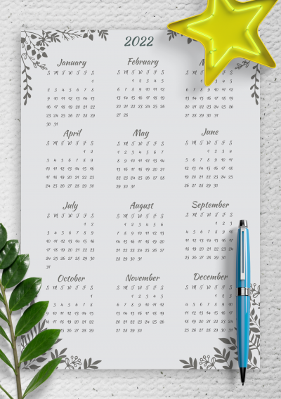 Download Gray Botanical Yearly Calendar