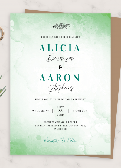 Download Green Aquarelle Watercolor Wedding Invitation