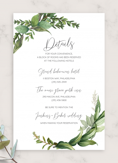 Download Green Floral Wedding Details Card