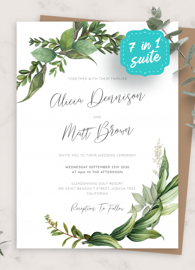 Download Green Floral Wedding Invitation Suite