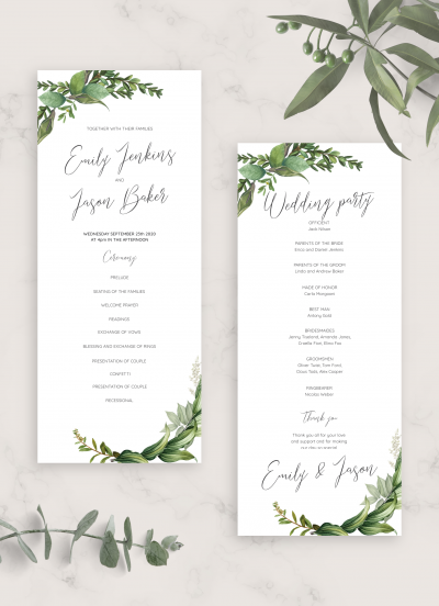 Download Green Floral Wedding Program Card