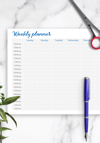 Download Horizontal Weekly Diary Template