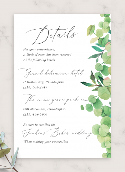Download Lush Greenery Wedding Details Card
