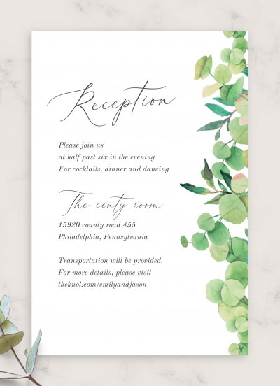 Download Lush Greenery Wedding Reception Card