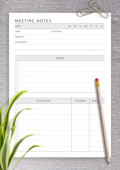 Download Meeting Notes Template with Agenda and Action Items