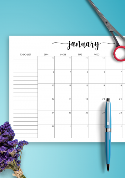 Download Monthly Calendar with To-Do List