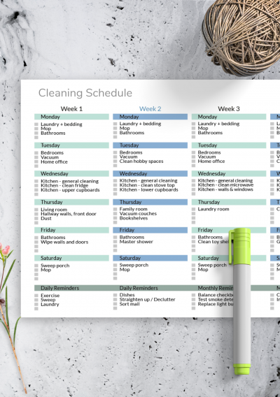 Download Monthly Cleaning Schedule Checklist