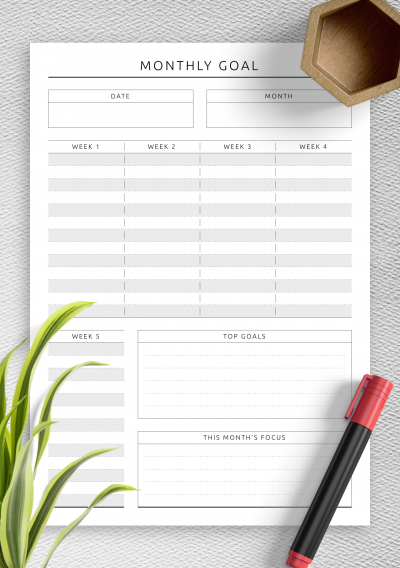 Download Monthly Goal Setting for 5 Weeks