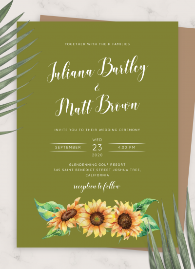 Download Olive Green Sunflower Wedding Invitation