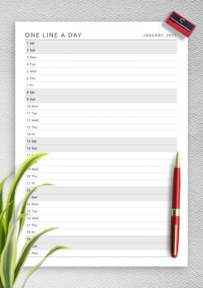 Download One Line a Day Monthly Planner Template
