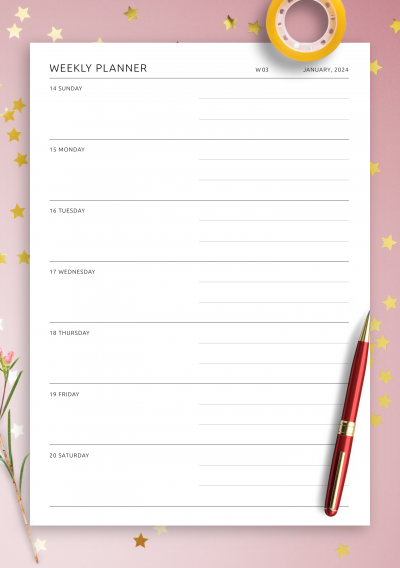 Download One-Page Weekly Horizontal Planner