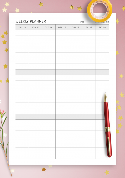 Download One-Page Weekly Vertical Planner