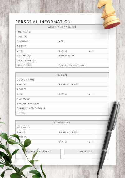 Download Personal Information For Adult Template