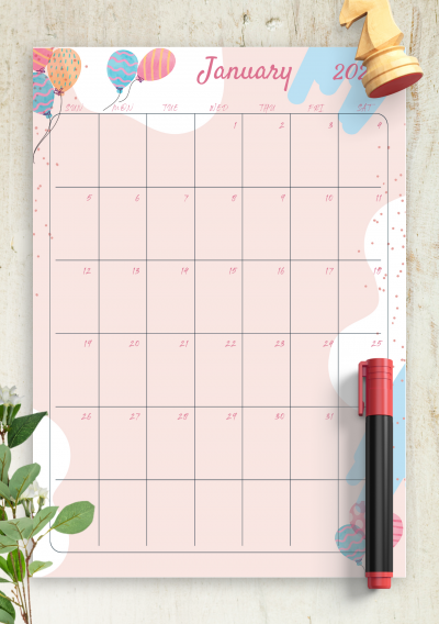 Download Pink Monthly Birthday Calendar