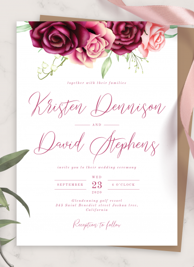 Download Rose Bouquet Burgundy Wedding Invitation