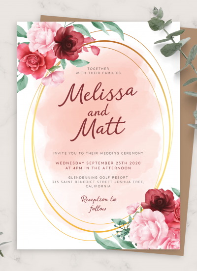 Download Rose Bouquet Watercolor Wedding Invitation