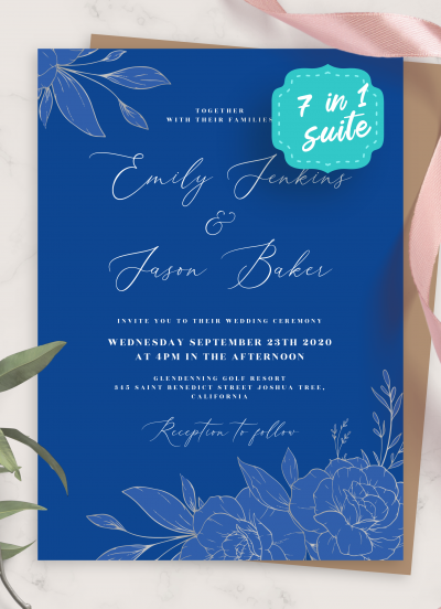 Download Royal Blue and Silver Wedding Invitation Suite