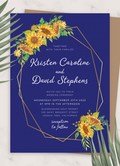 Download Royal Blue Sunflower Wedding Invitation