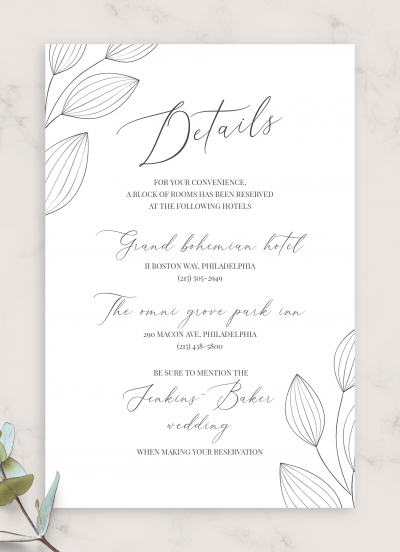 Download Simple Floral Wedding Details Card