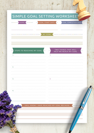 Download Simple Goal Setting Worksheet - Casual Style