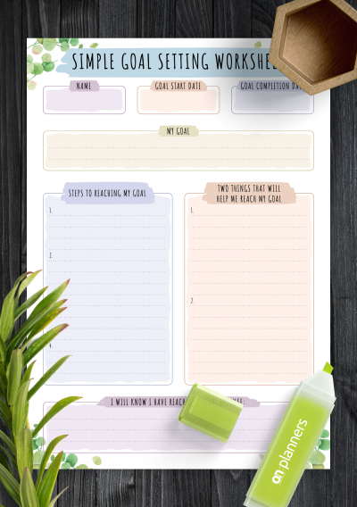 Download Simple Goal Setting Worksheet - Floral Style