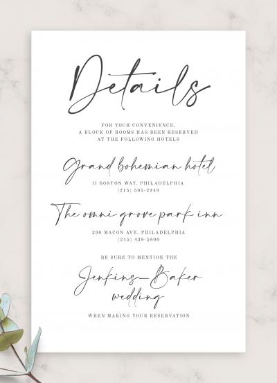 Download Simple Minimalist Wedding Details Card