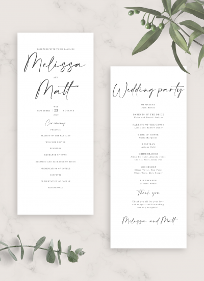 Download Simple Minimalist Wedding Program Card