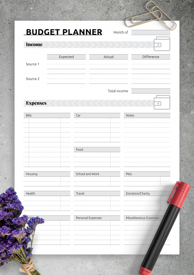 Download Simple monthly budget template