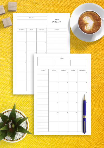 Download Simple Monthly Calendar with Notes, To-Do, Goals, Ideas Template