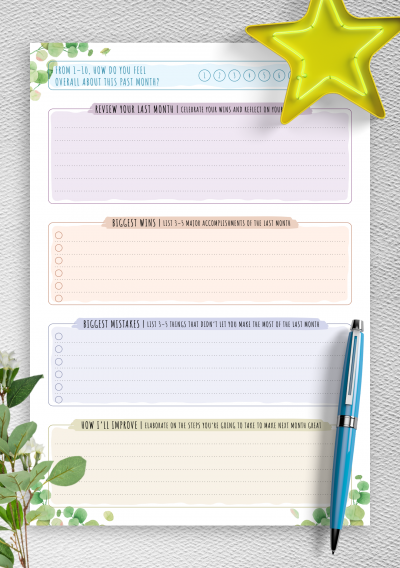 Download Simple Monthly Goal Review Template - Floral Style