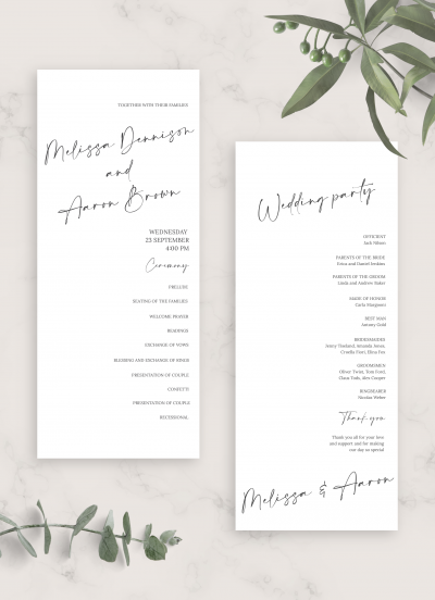 Download Simple Script Formal Wedding Program Card