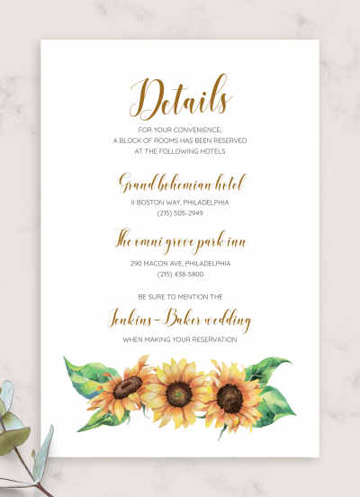 Download Simple Sunflower Wedding Details Card