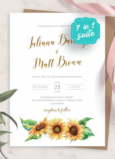 Download Simple Sunflower Wedding Invitation Suite