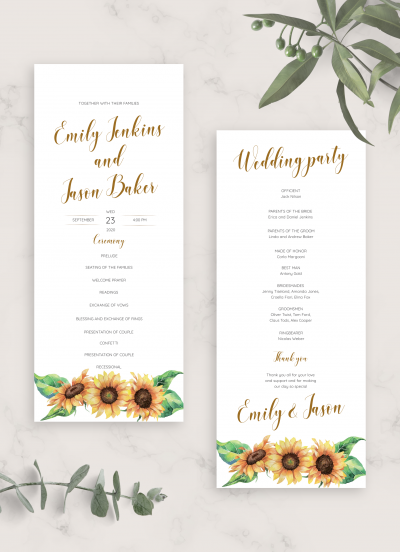 Download Simple Sunflower Wedding Program Card