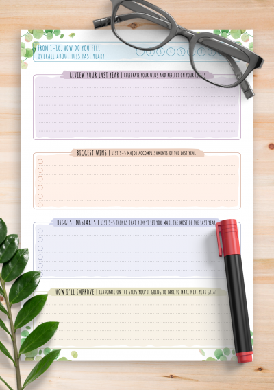 Download Simple Yearly Goal Review Template - Floral Style