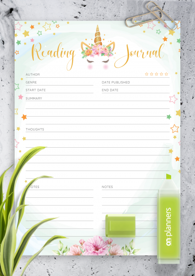Download Stars Unicorn Reading Journal Template For Kids