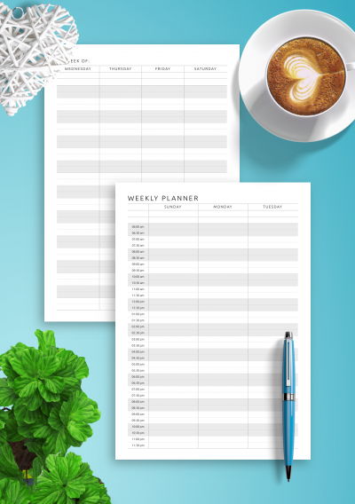 Download Two-page weekly hourly scheduler
