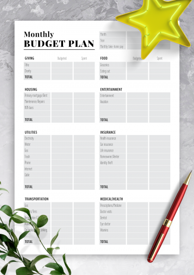 Download Two-pages monthly budget plan