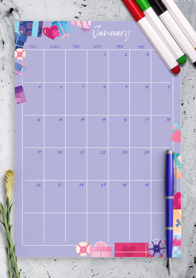 Download Violet Monthly Birthday Calendar