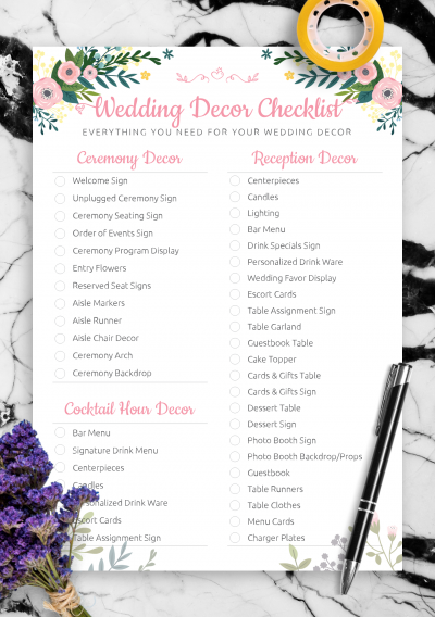 Download Wedding Decor Checklist - Shabby Chic Style
