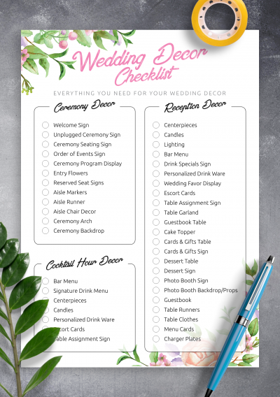 Download Wedding Decor Checklist